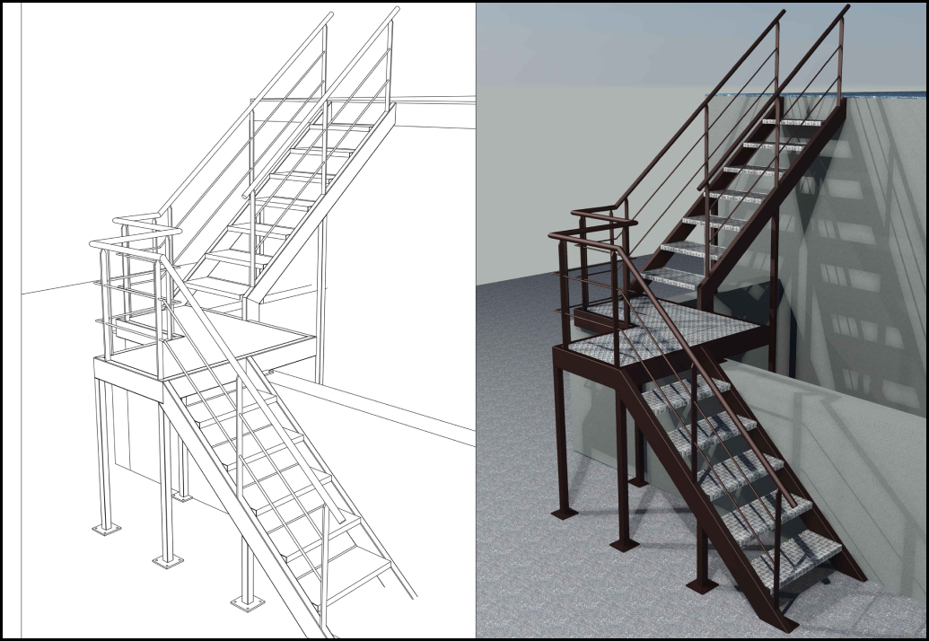 Escalier 3D réalisé durant la formation Autocad à Draguignan